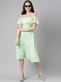 Women's Green Georgette Graphic Printed Dress