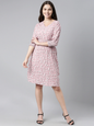 Women's Pink Crepe Floral Printed Dress