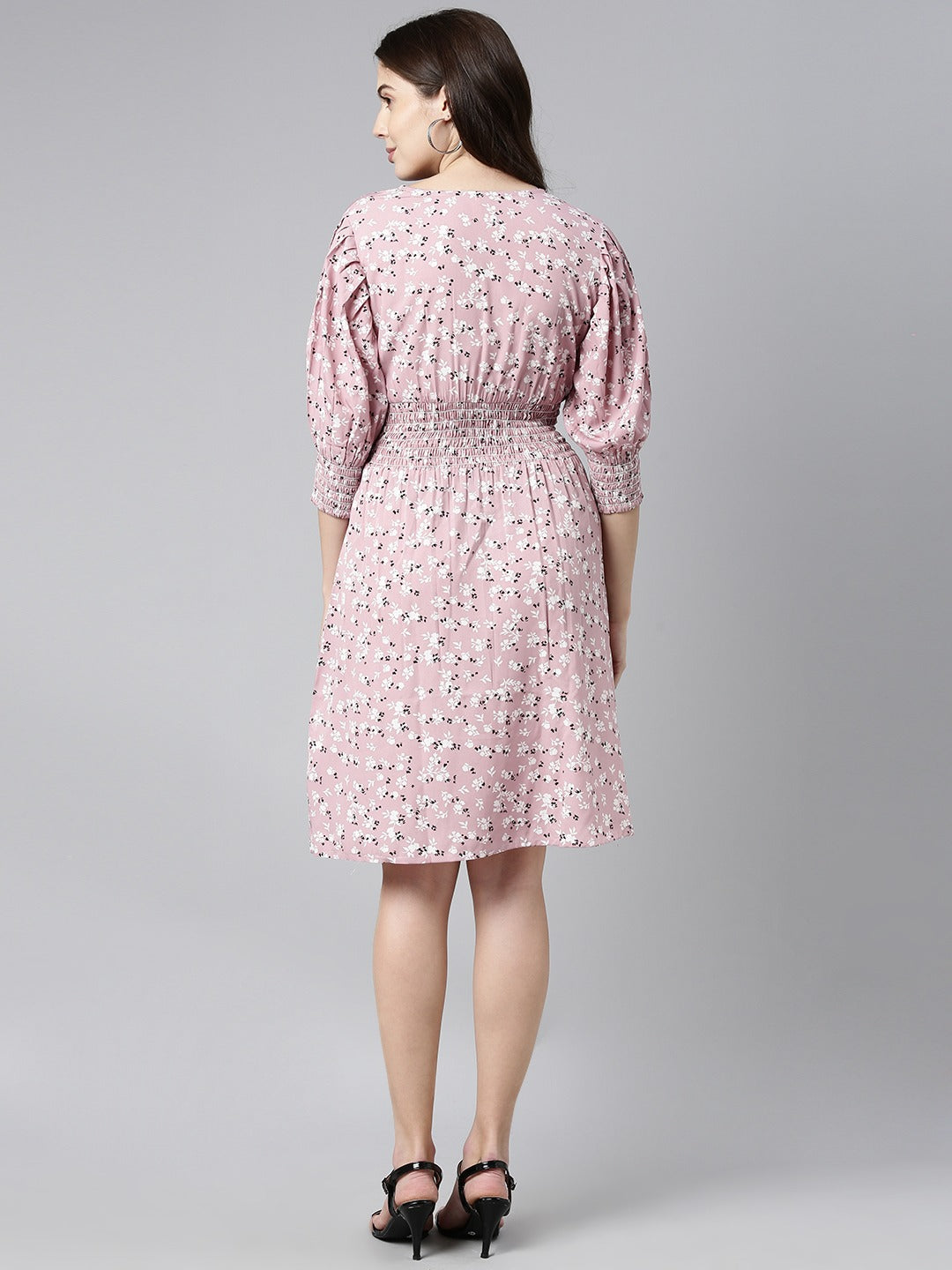 Women's Pink Crepe Floral Printed Dress
