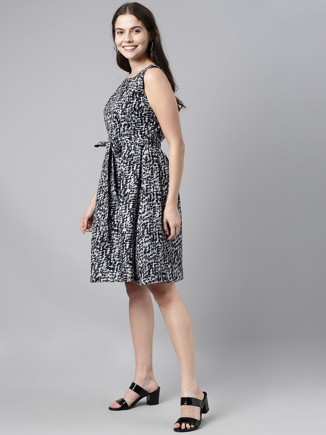 Women's Black Crepe Abstract Printed Dress
