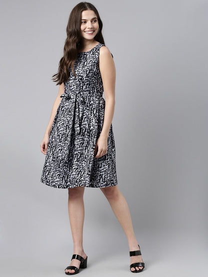 Women's Black Crepe Abstract Printed Dress