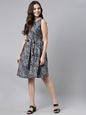 Women's Black Crepe Abstract Printed Dress