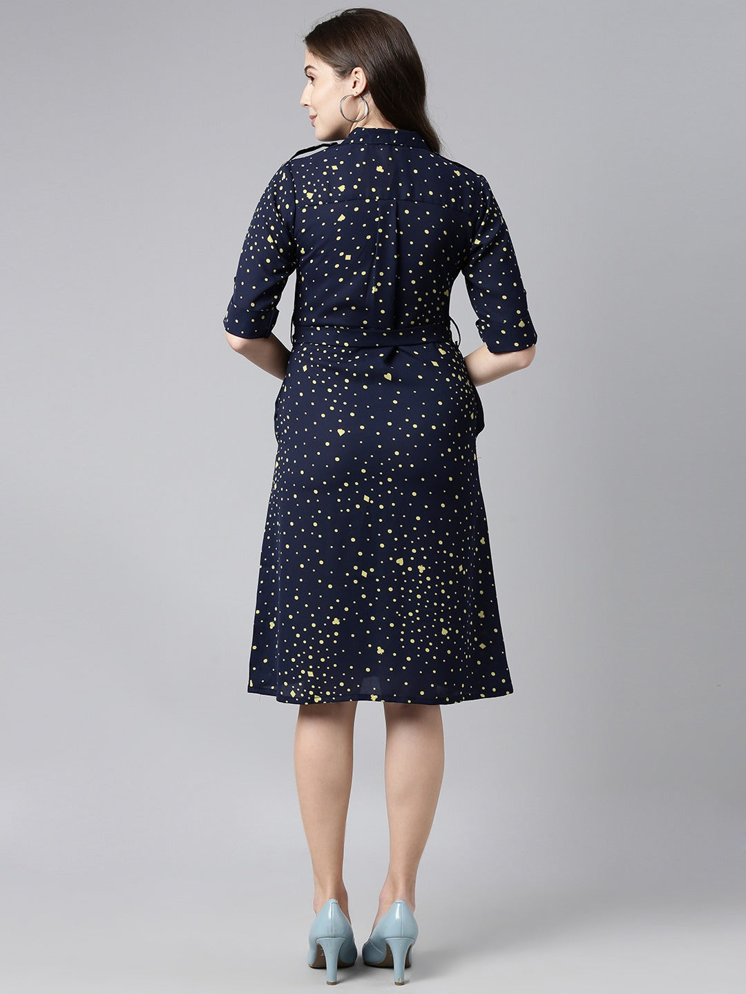 Women's Dark Blue Georgette Geometric Printed Dress