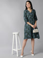 Women's Green Cotton Geometric Printed Dress