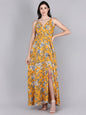 Women's Mustard Polyester Floral Printed Dress