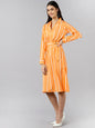 Women's Orange Polyester Striped Printed Dress