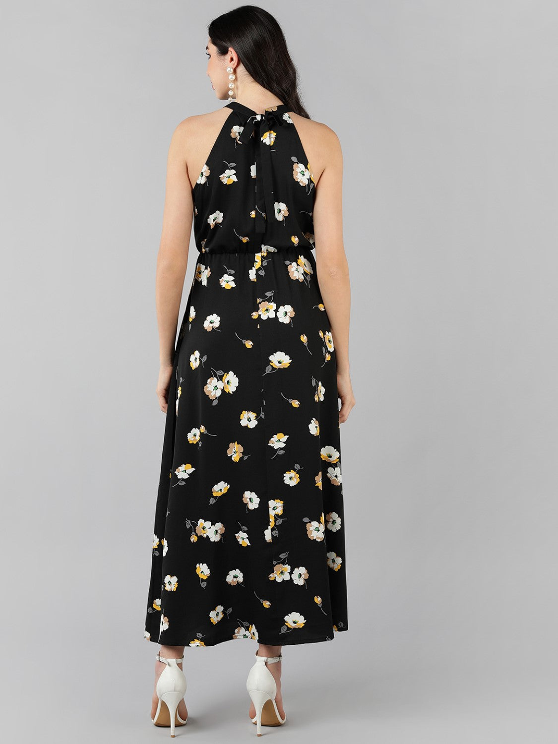 Women's Black Georgette Floral Printed Dress
