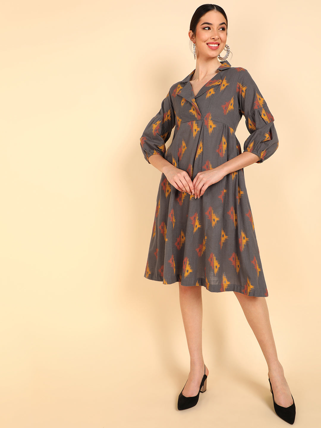 Women's Pink Cotton Ethnic Motifs Printed Dress