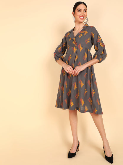 Women's Pink Cotton Ethnic Motifs Printed Dress