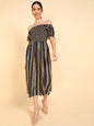 Women's Navy Blue Polyester Striped Printed Dress