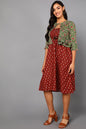 Women's Red Cotton Ethnic Motifs Printed Dress