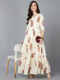 Women's Cream Cotton Ethnic Motifs Printed Dress