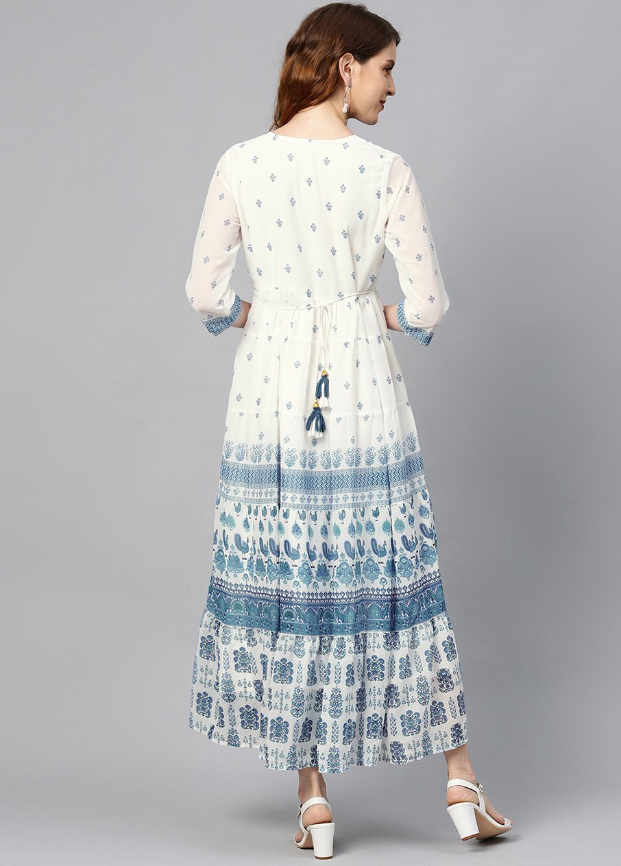 Women's Blue Georgette Embroidered Tiered Dress1