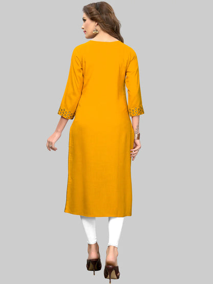 Women's Yellow Rayon Kurta By Vbu