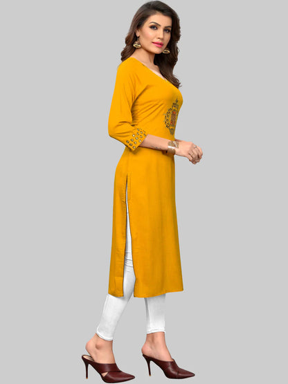 Women's Yellow Rayon Kurta By Vbu
