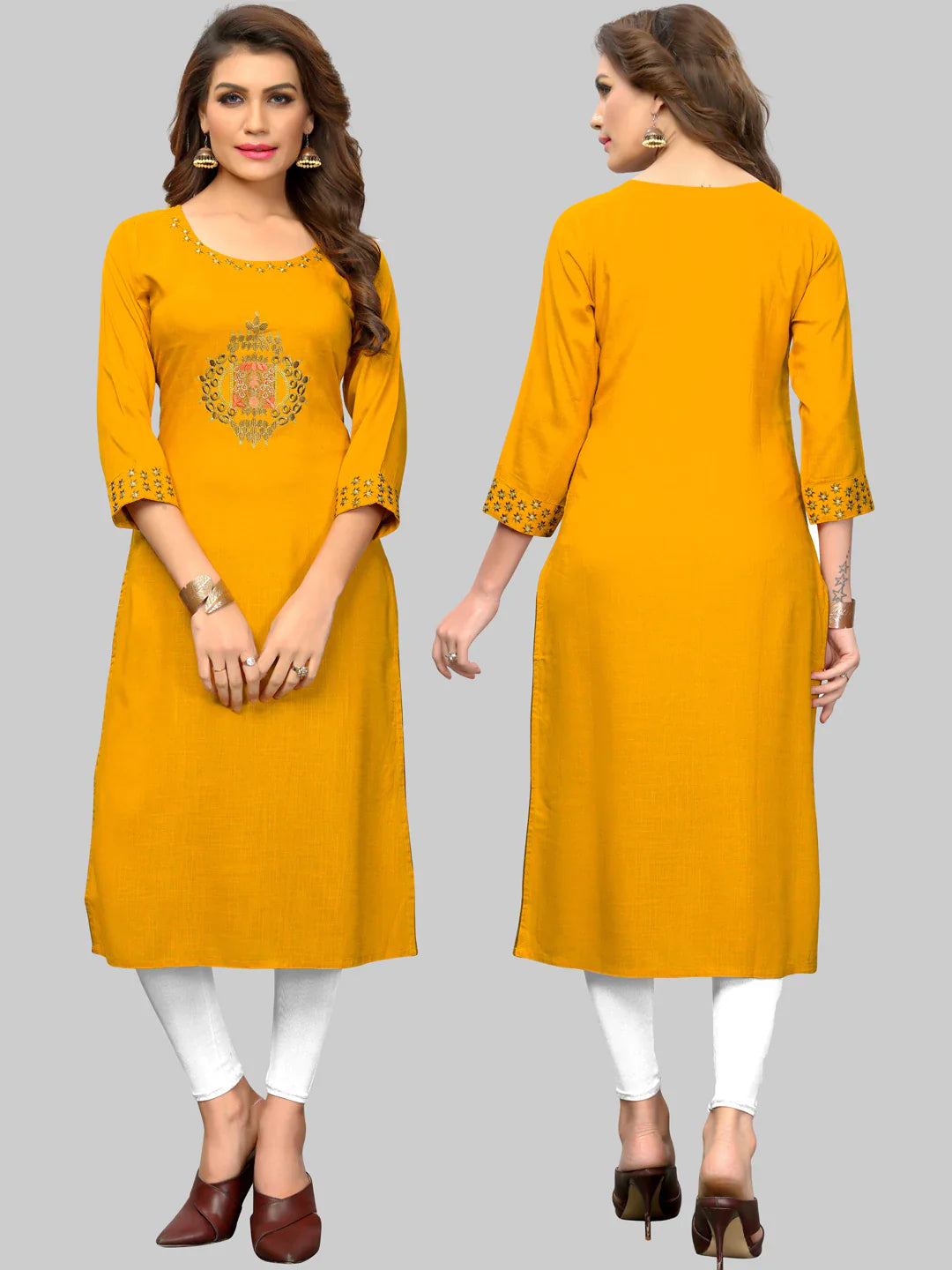 Women's Yellow Rayon Kurta By Vbu