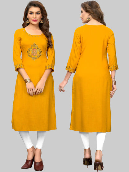 Women's Yellow Rayon Kurta By Vbu
