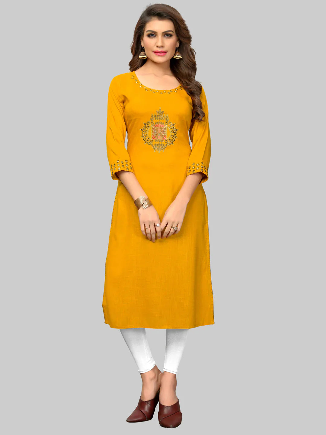 Women's Yellow Rayon Kurta By Vbu