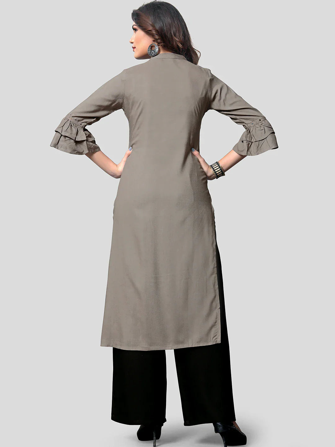 Women's Grey Rayon Kurta With Palazzo By Vbuyz- (