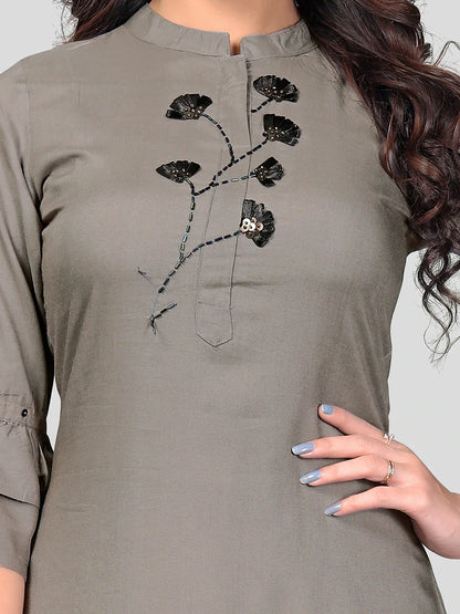 Women's Grey Rayon Kurta With Palazzo By Vbuyz- (