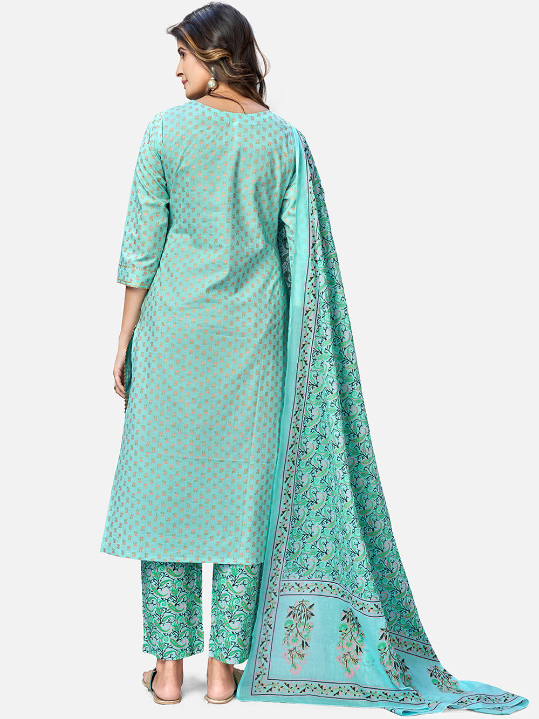 Women's Turquoise Kurta & Pant With Dupatta Set By Vbuyz- (3