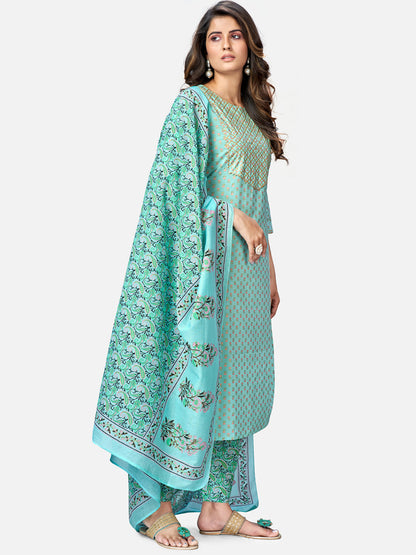 Women's Turquoise Kurta & Pant With Dupatta Set By Vbuyz- (3