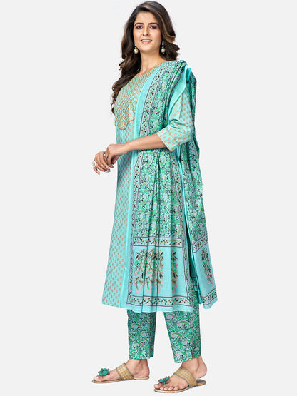 Women's Turquoise Kurta & Pant With Dupatta Set By Vbuyz- (3