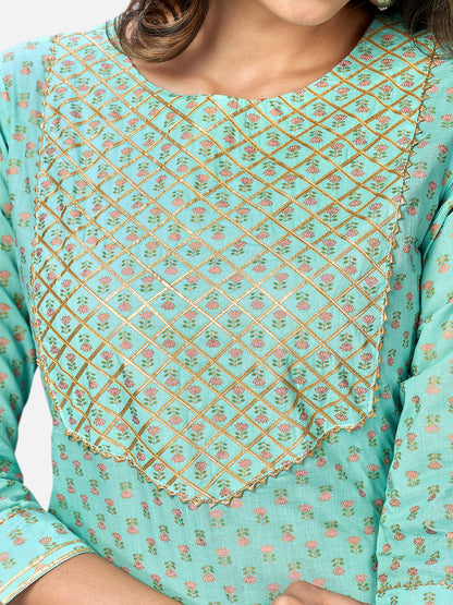 Women's Turquoise Kurta & Pant With Dupatta Set By Vbuyz- (3