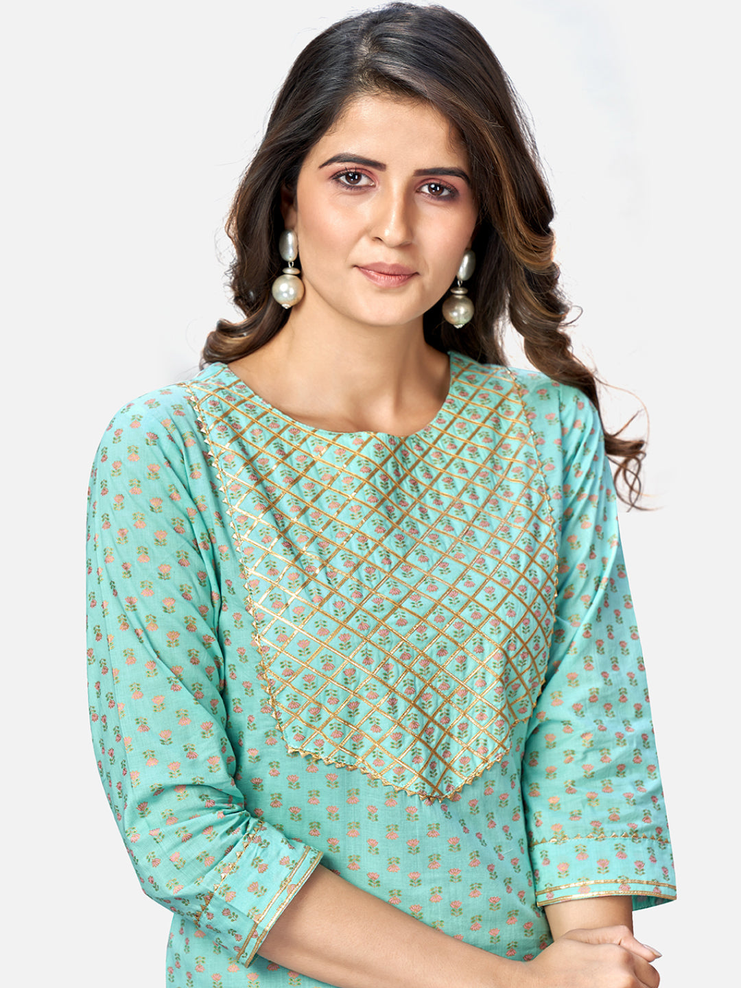 Women's Turquoise Kurta & Pant With Dupatta Set By Vbuyz- (3