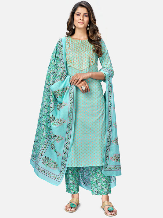 Women's Turquoise Kurta & Pant With Dupatta Set By Vbuyz- (3