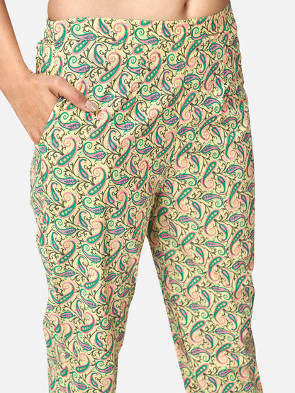 Women's Foil Print & Gota Patti Work Straight Cotton Yellow Kurta Pant With Dupatta