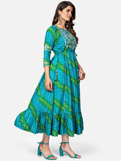 Women's Blue Rayon Anarkali Kurta By Vby