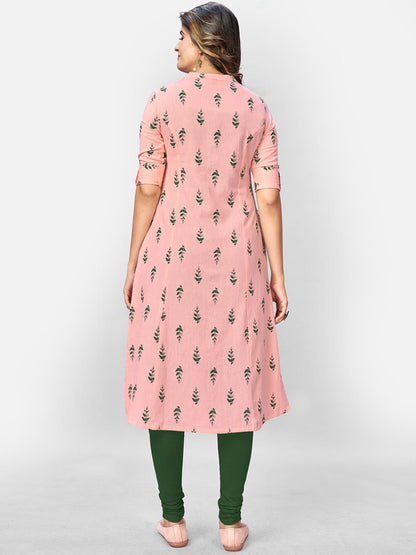 Women's Pink Cotton Kurta By Vbu