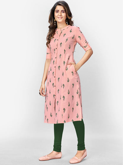 Women's Pink Cotton Kurta By Vbu