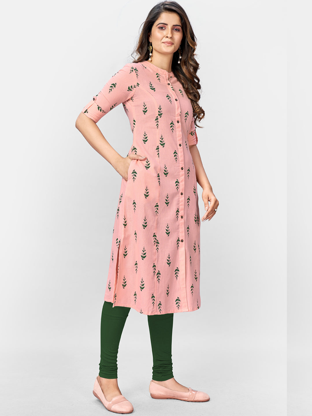 Women's Pink Cotton Kurta By Vbu