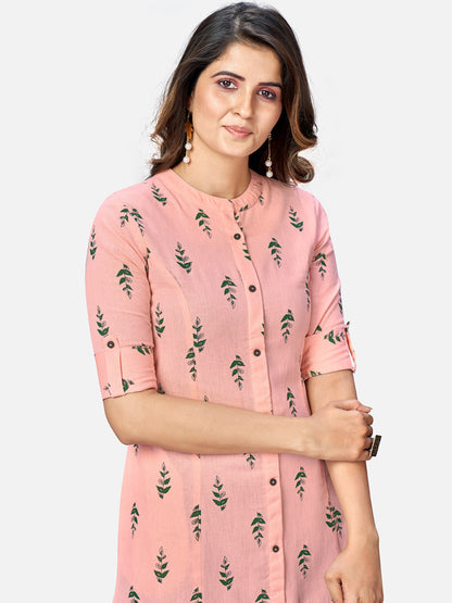 Women's Pink Cotton Kurta By Vbu