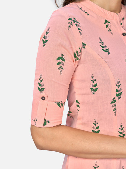 Women's Pink Cotton Kurta By Vbu