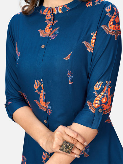 Women's Blue A-Line Kurta By Vbuyz- (