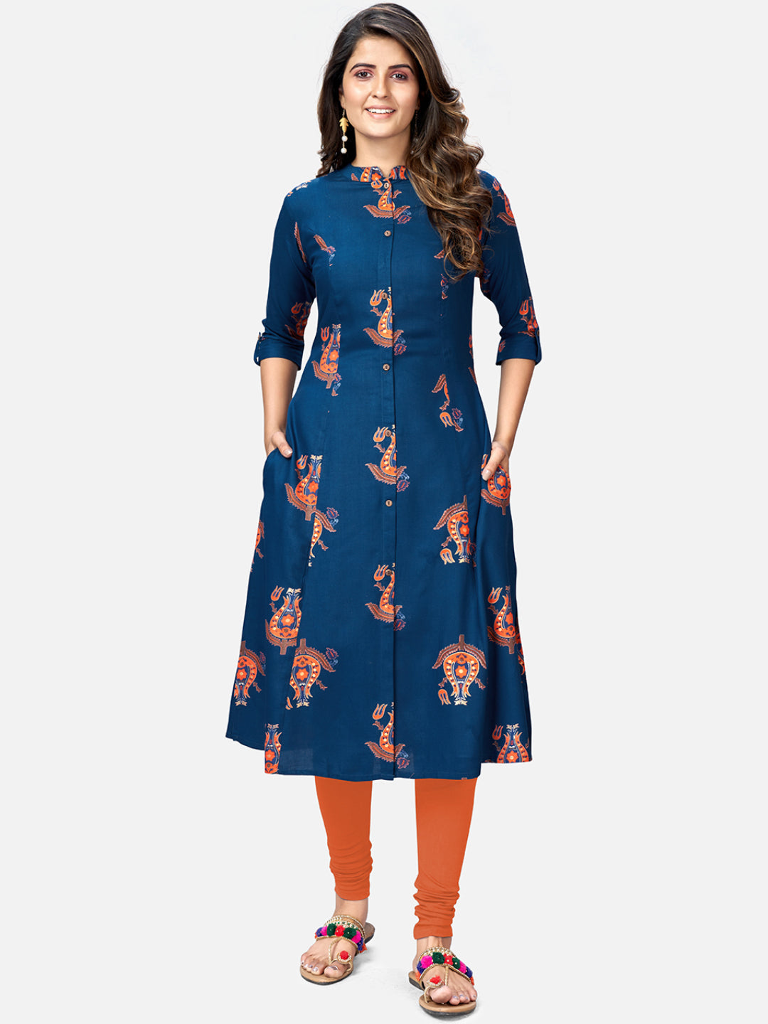 Women's Blue A-Line Kurta By Vbuyz- (