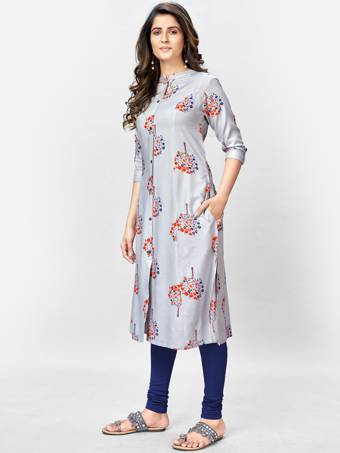 Women's Grey Rayon Kurta By Vbu
