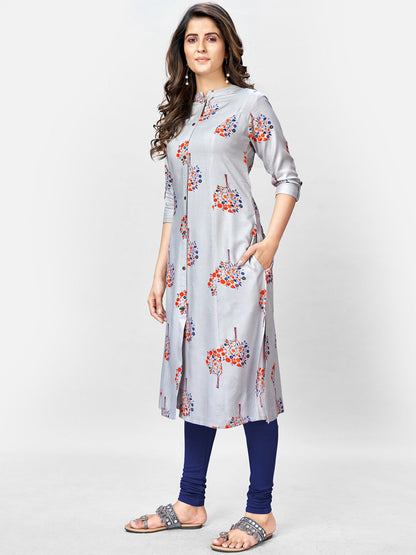 Women's Grey Rayon Kurta By Vbu