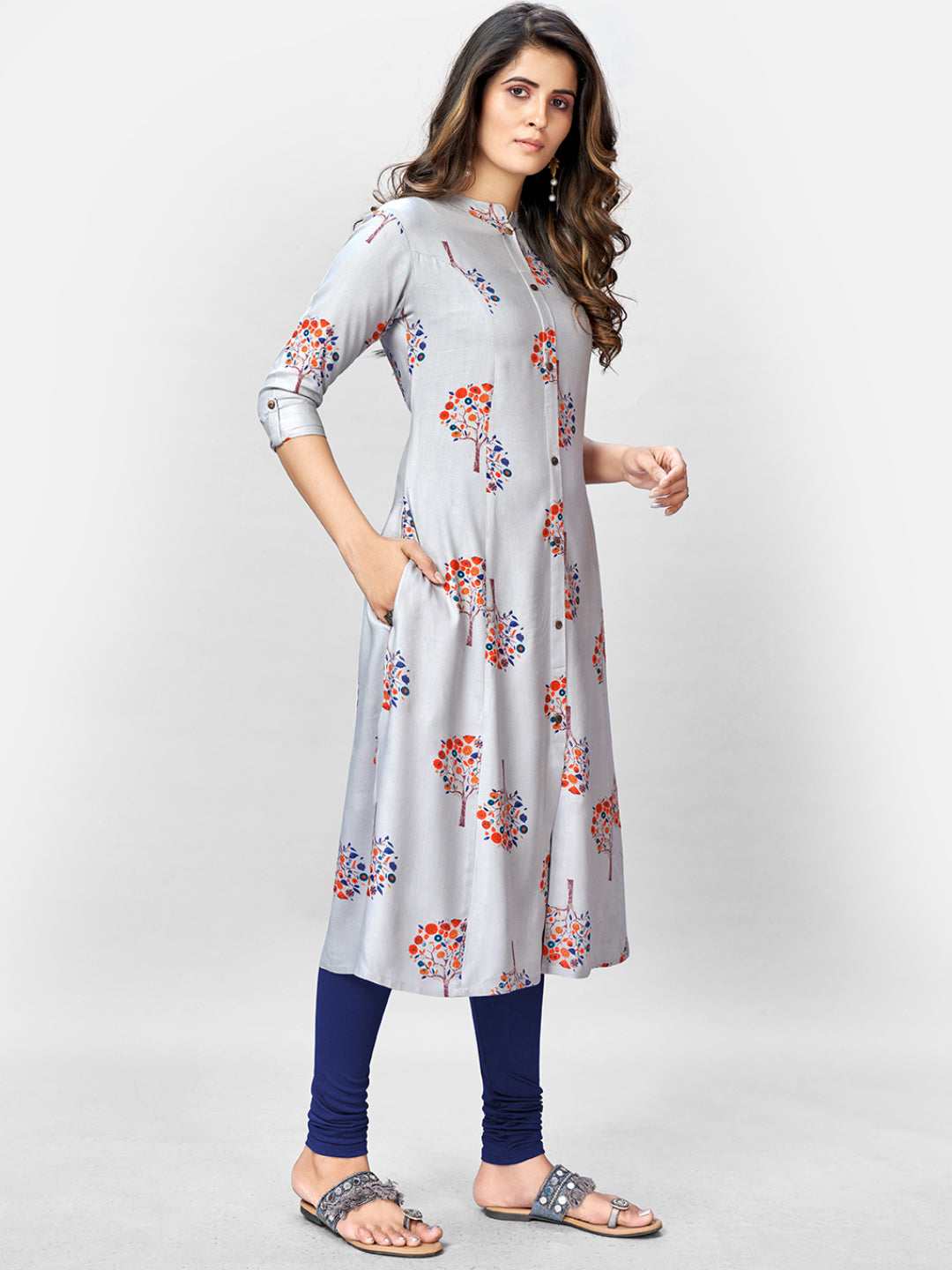 Women's Grey Rayon Kurta By Vbu