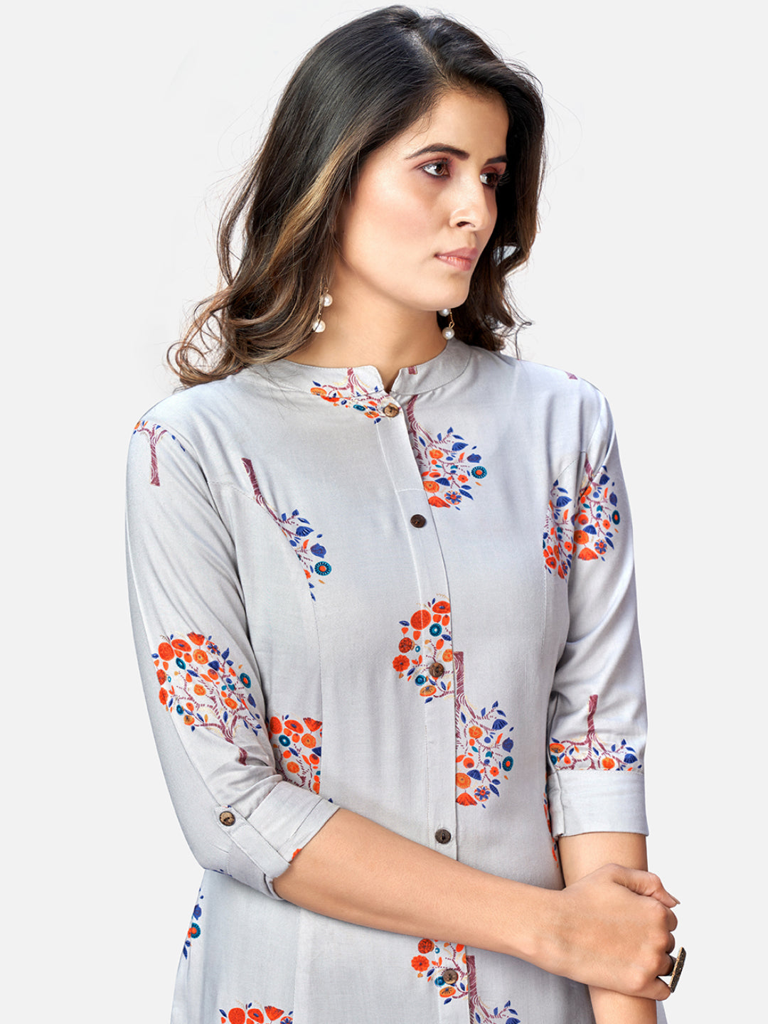 Women's Grey Rayon Kurta By Vbu
