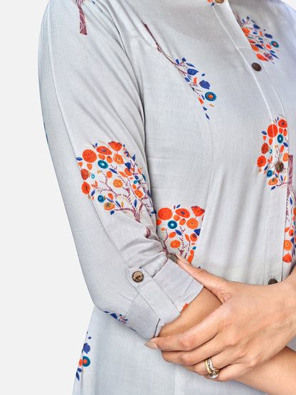 Women's Grey Rayon Kurta By Vbu