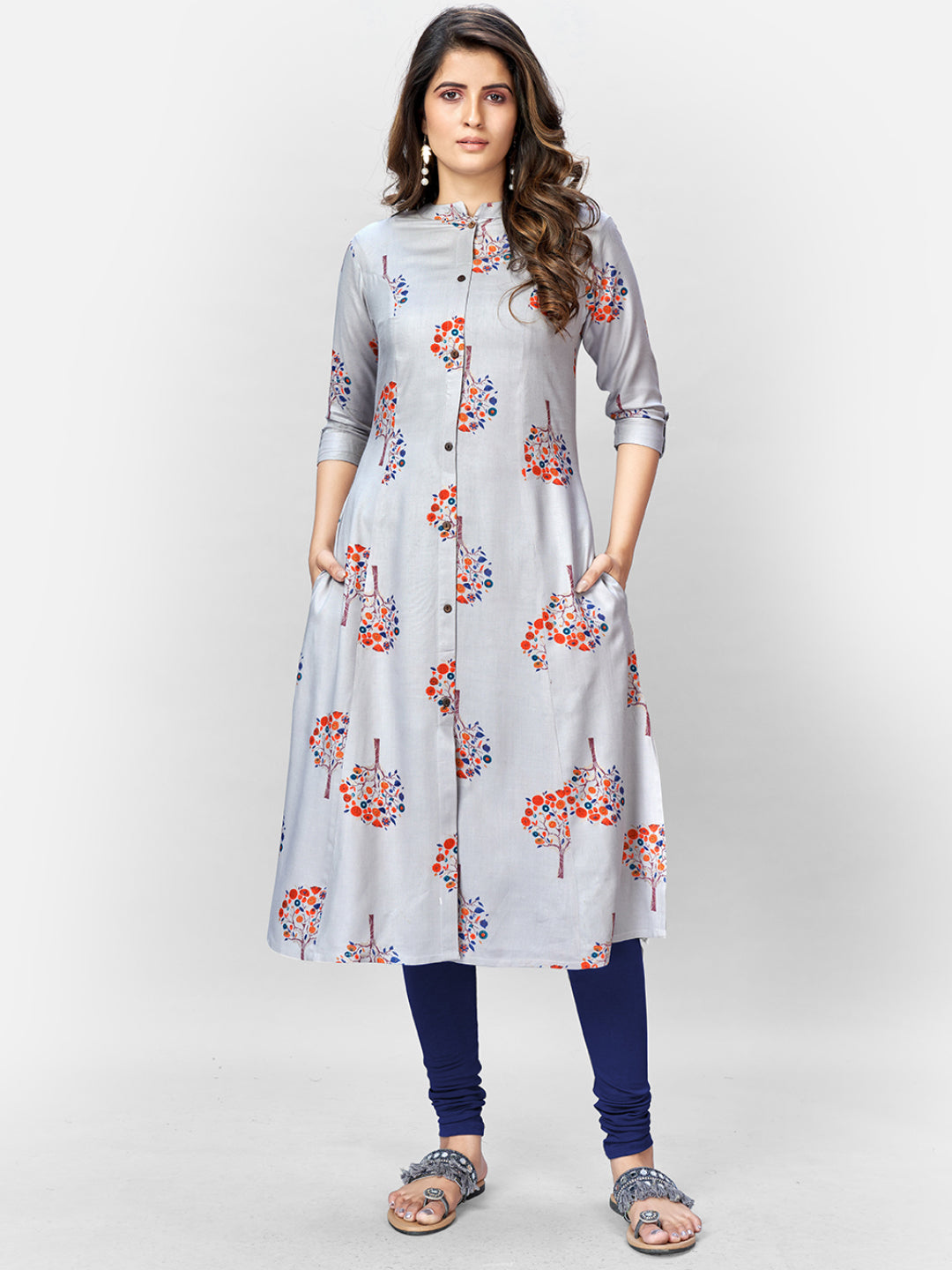 Women's Grey Rayon Kurta By Vbu