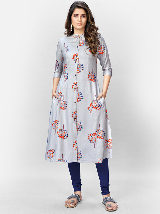 Women's Grey Rayon Kurta By Vbu