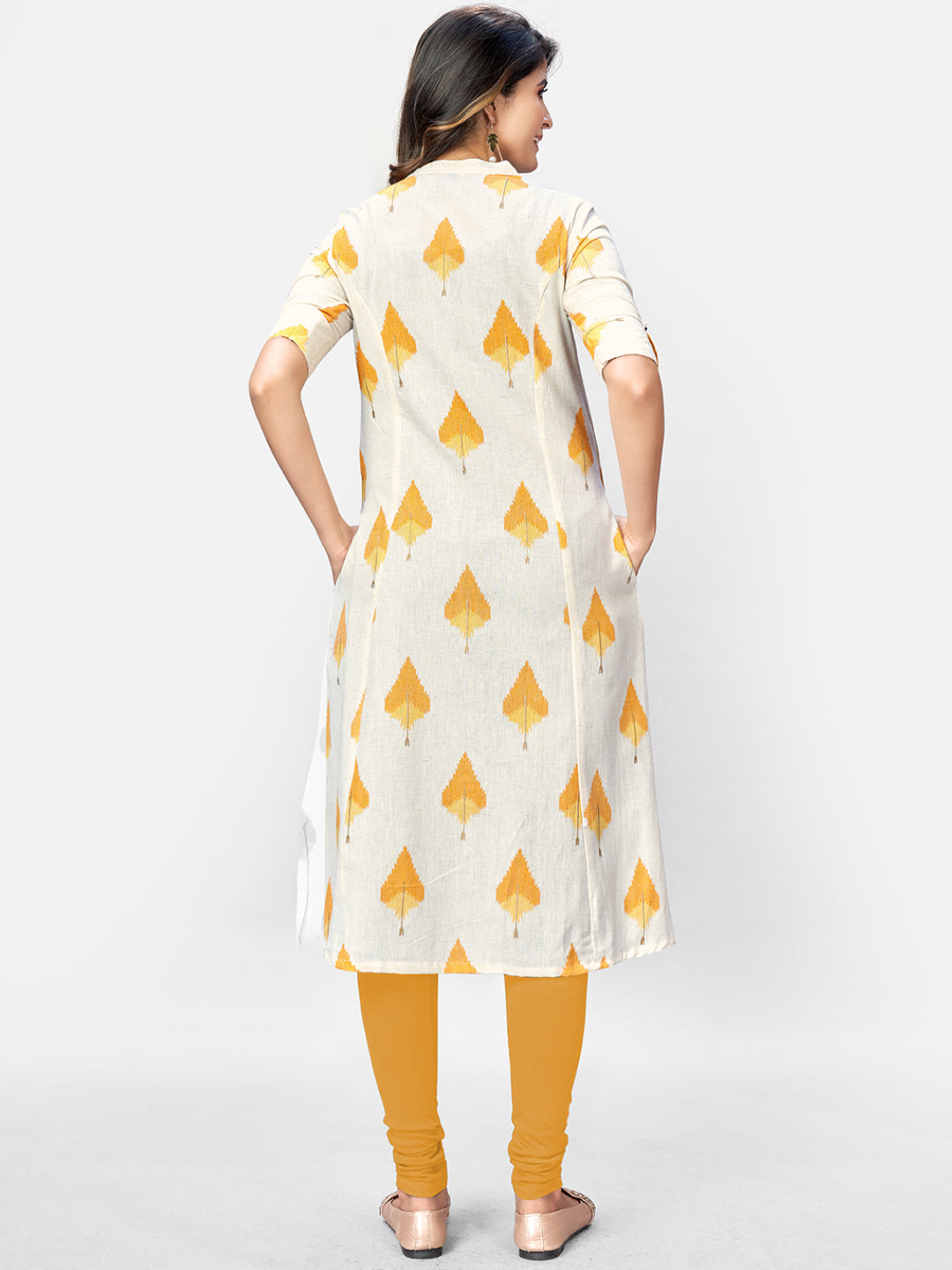 Women's Beige Printed A-Line Cotton Kurta By Vbuyz- (
