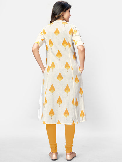 Women's Beige Printed A-Line Cotton Kurta By Vbuyz- (