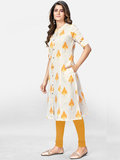 Women's Beige Printed A-Line Cotton Kurta By Vbuyz- (