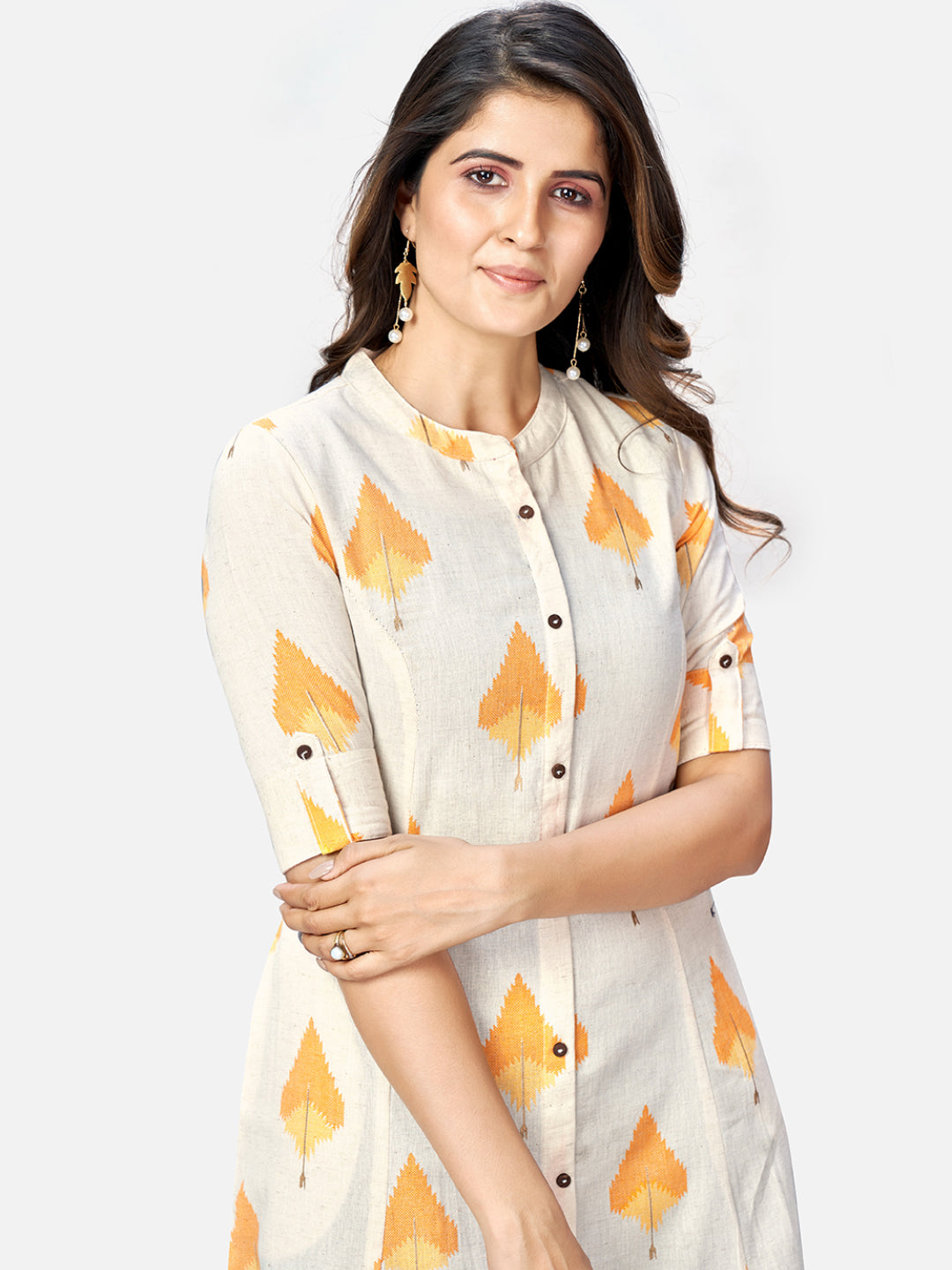 Women's Beige Printed A-Line Cotton Kurta By Vbuyz- (